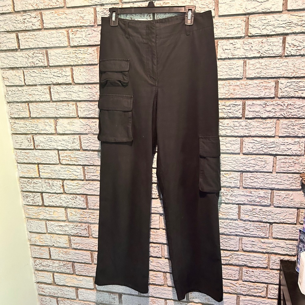 Wilfred Free Aritzia Black High Rise Wide Leg Cargo Pants Utility Pockets